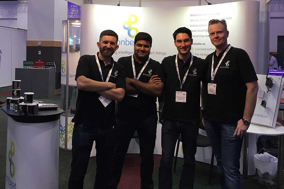 The Lemonbeat Team at IoT World Dublin: Edmund Barrett (Marketing), Uday Davuluru (Standardization Manager), Marco Scholtyssek (Embedded Software Developer), Guido Vogel (Head of Marketing & Sales)